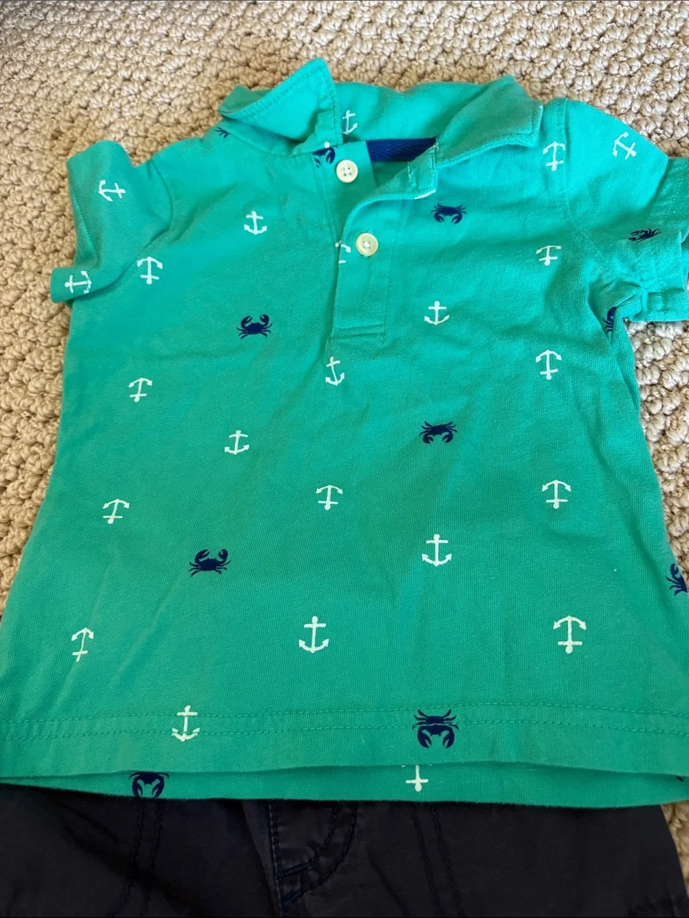 Baby Matching Set - Teal Anchor Polo and Navy Shorts Set 12 MONTHS - Picture 2 of 5